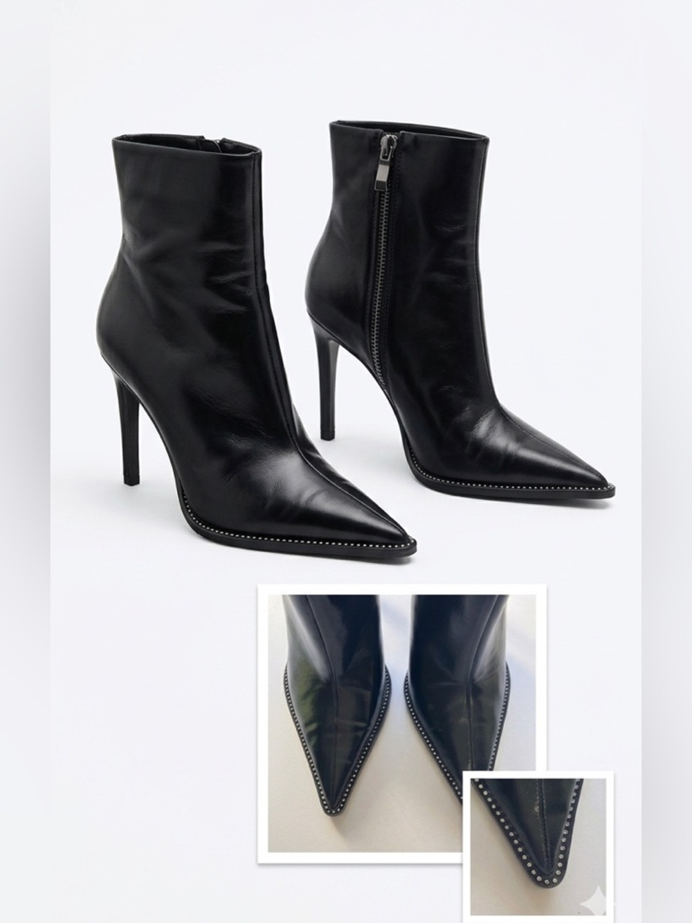 Zara Black Pointed Toe Studded Stiletto Ankle Boots Women’s EU 7